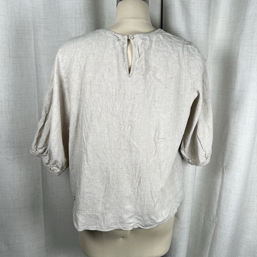 Woolworths Natural Puff 3/4" Sleeve Linen Blend Blouse Cream Women's Medium - Picture 6 of 10